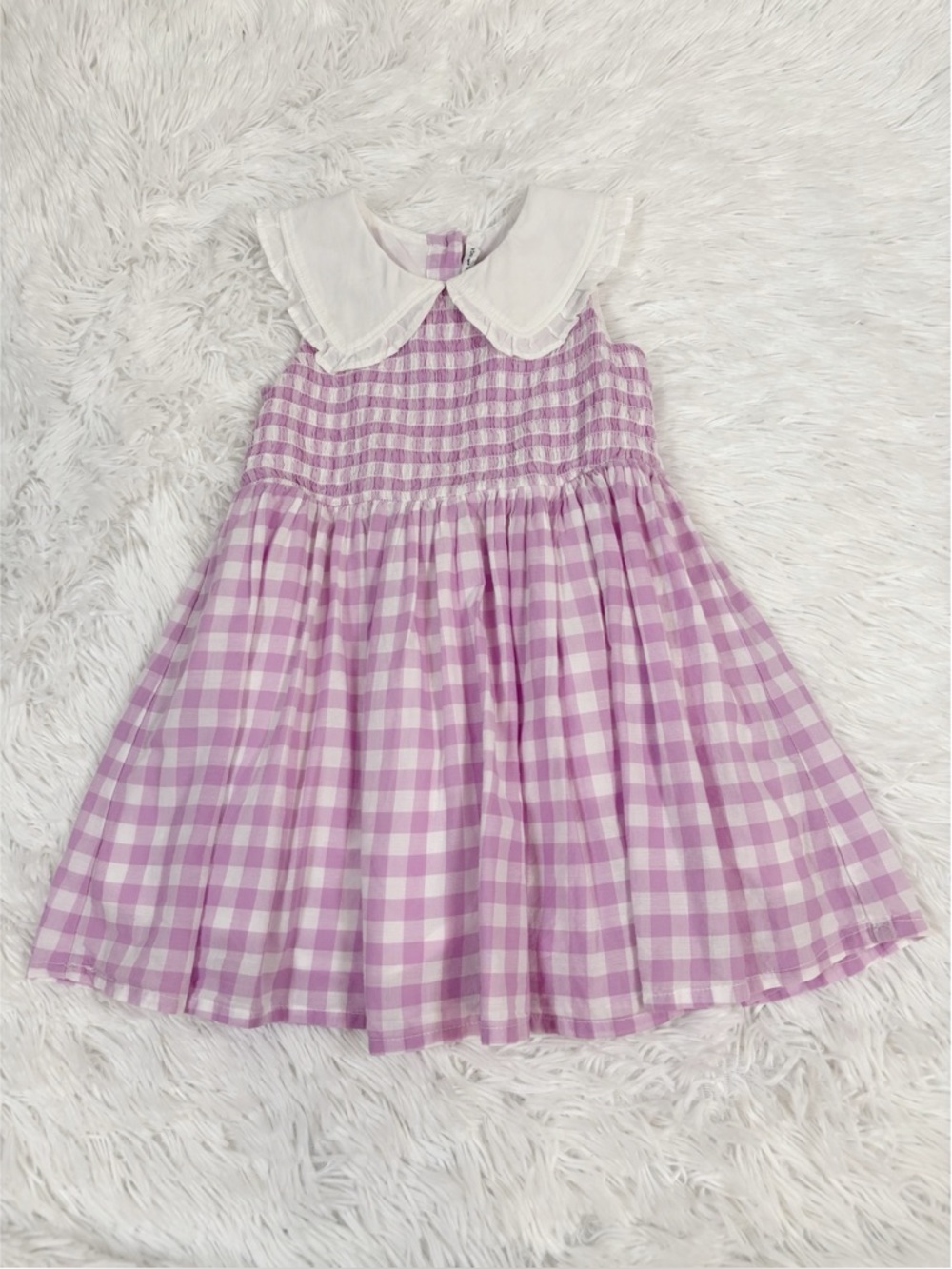 Janie and Jack sleeveless Gingham smocked Dress with White Peter Pan Collar